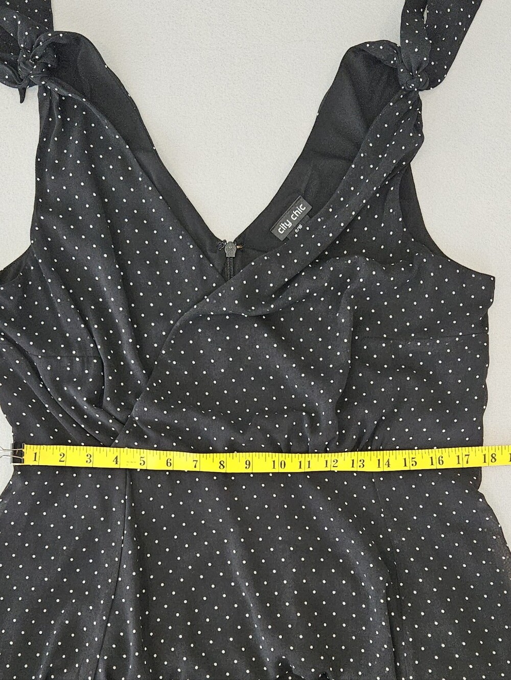 City Chic Women's S/16 Black White Polka Dot Tie Strap Wrap Midi Dress Plus Size - Picture 11 of 14
